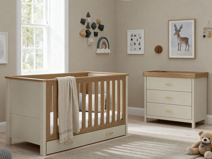 Babymore Mira 2 Piece Nursery Room Set - Cashmere Warm Oak