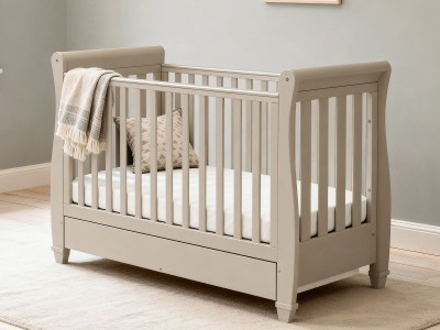 Babymore Eva Sleigh Drop Side Cot Bed - Grey | Baby Snooze