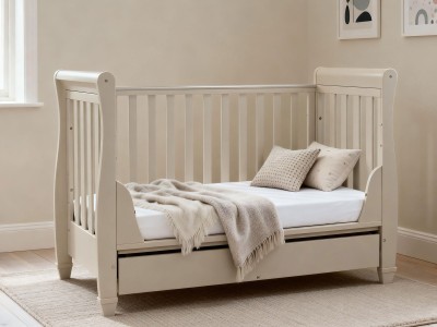 Babymore Eva Sleigh Drop Side Cot Bed - Grey | Baby Snooze