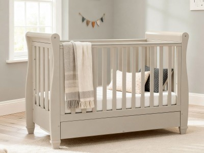 Babymore Eva Sleigh Drop Side Cot Bed - Grey | Baby Snooze