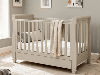 Babymore Eva Sleigh Drop Side Cot Bed - Grey | Baby Snooze