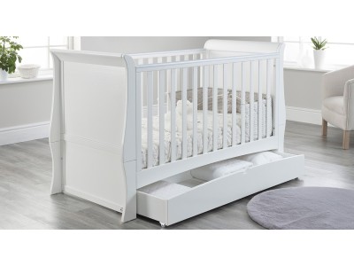 Lillian Sleigh Cot Bed with Drawer in White - Clearance