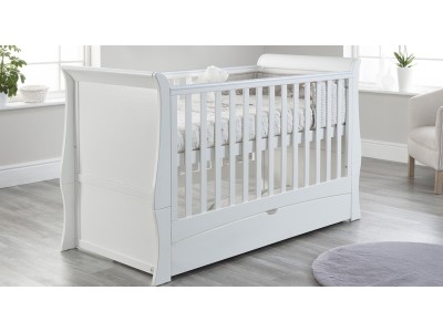 Lillian Sleigh Cot Bed with Drawer in White - Clearance