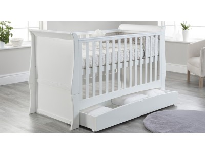 Lillian Sleigh Cot Bed with Drawer in White - Clearance