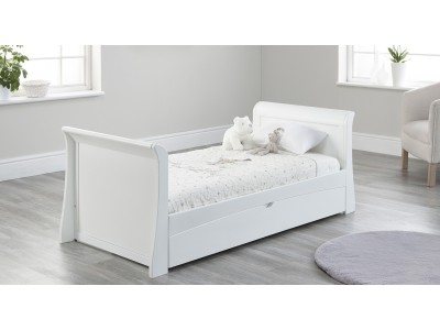 Lillian Sleigh Cot Bed with Drawer in White - Clearance