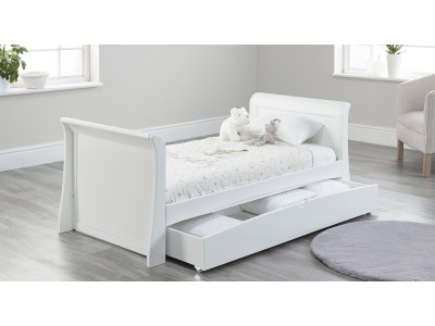 Lillian Sleigh Cot Bed with Drawer in White - Clearance