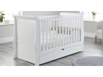 Lillian Sleigh Cot Bed with Drawer in White - Clearance