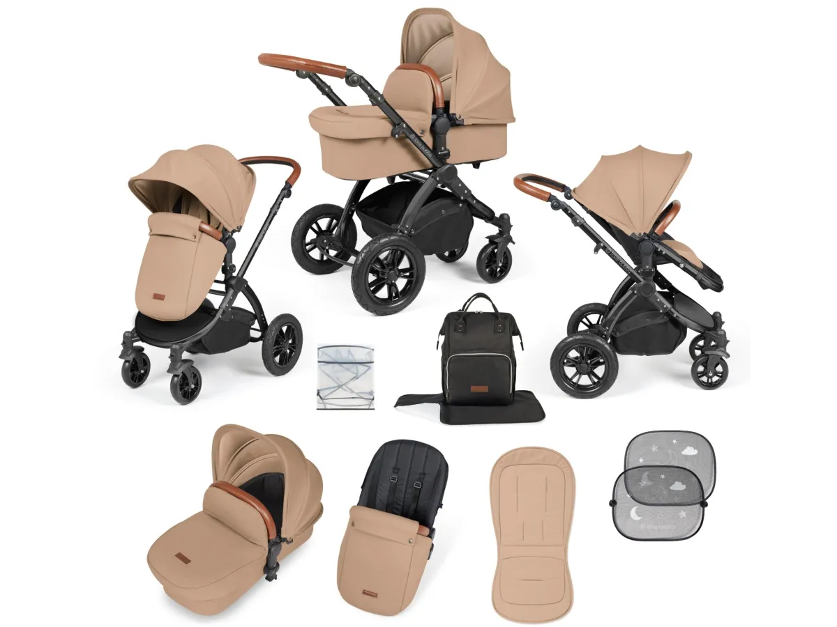 Ickle Bubba Stomp Luxe All-in-One I-Size Travel System With Isofix Base -  Black / Woodland / Tan