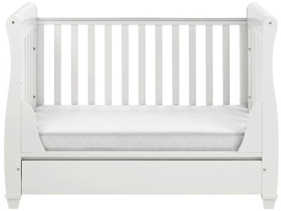 Babymore Eva Sleigh Drop Side Cot Bed - White | Baby Snooze