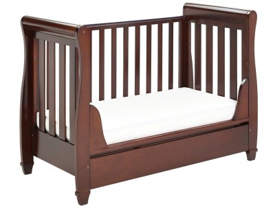 Babymore Eva Sleigh Drop Side Cot Bed - Brown | Baby Snooze