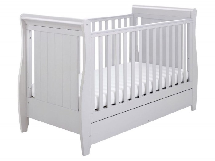 Babymore Stella Sleigh Drop Side Cot Bed – Grey | Baby Snooze