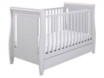 Babymore Stella Sleigh Drop Side Cot Bed – Grey | Baby Snooze