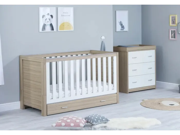 Babymore Luno 2 Piece Room Set With Drawer – Oak White