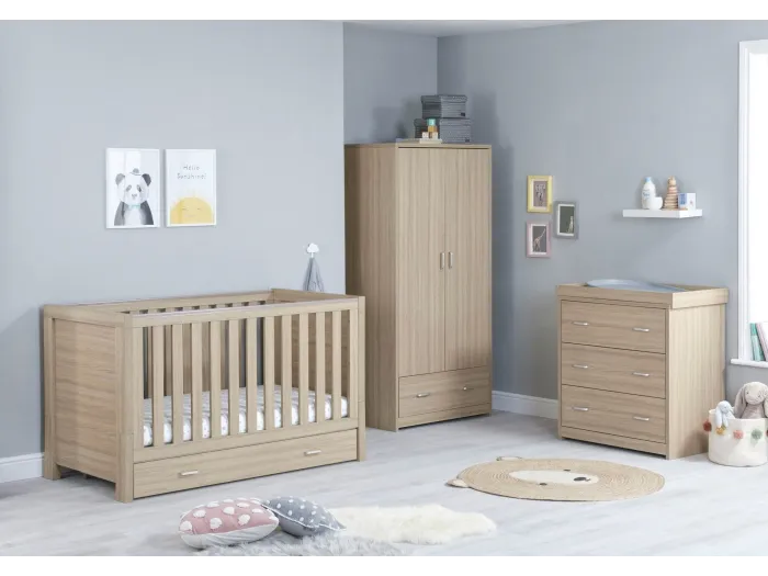 Babymore Luno 3 Piece Room Set with Drawer - Oak