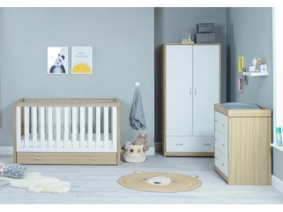 Luno 3 Piece Room Set With Drawer – Oak White | Babymore