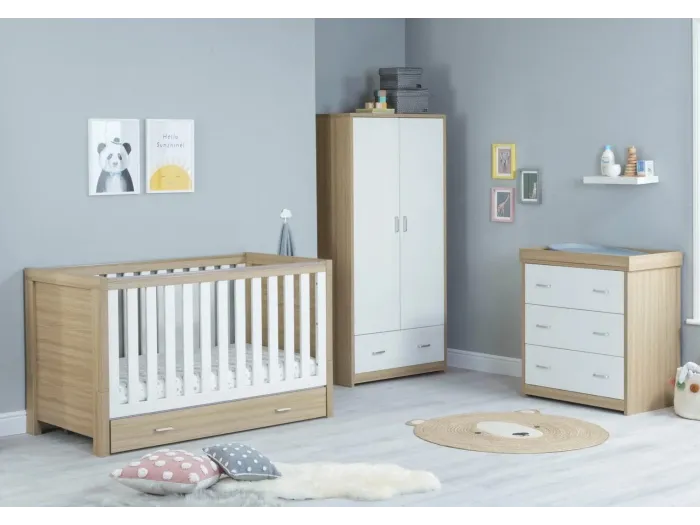 Babymore Luno 3 Piece Room Set With Drawer – Oak White