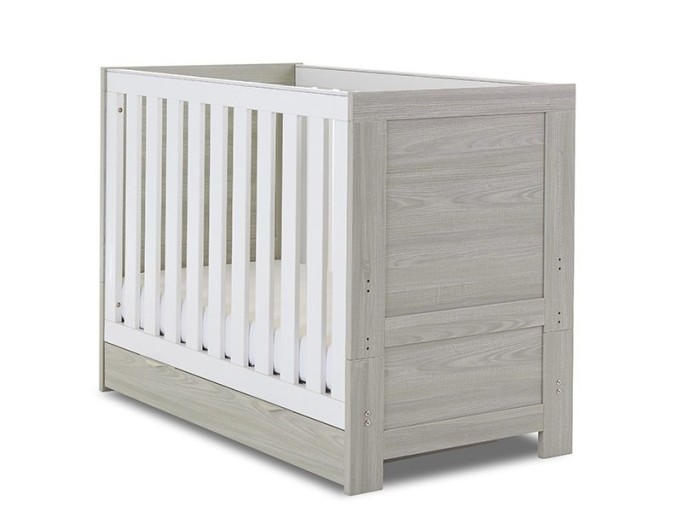 Obaby Nika Mini Cot Bed - Grey Wash & White | Baby Snooze