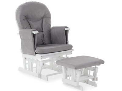Obaby Reclining Glider Chair And Stool in White with Grey Cushion