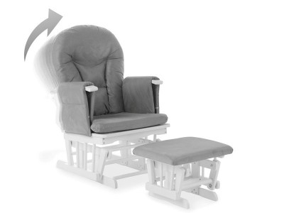 Obaby Reclining Glider Chair And Stool in White with Grey Cushion