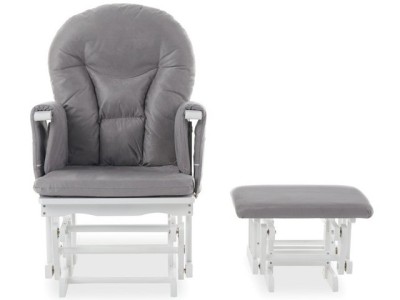 Obaby Reclining Glider Chair And Stool in White with Grey Cushion