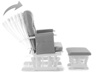 Obaby Reclining Glider Chair And Stool in White with Grey Cushion