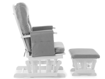 Obaby Reclining Glider Chair And Stool in White with Grey Cushion
