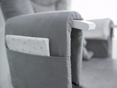 Obaby Reclining Glider Chair And Stool in White with Grey Cushion