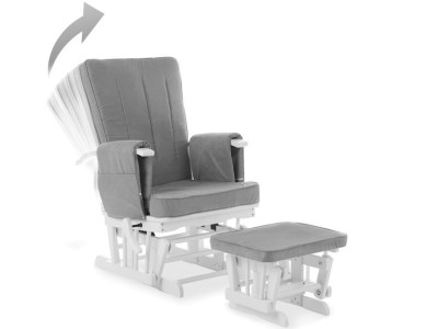 Deluxe Reclining Glider Chair And Stool in White with Grey Cushion