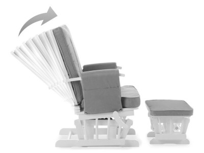 Deluxe Reclining Glider Chair And Stool in White with Grey Cushion