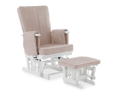 Deluxe Reclining Glider Chair And Stool in White with Sand Cushion