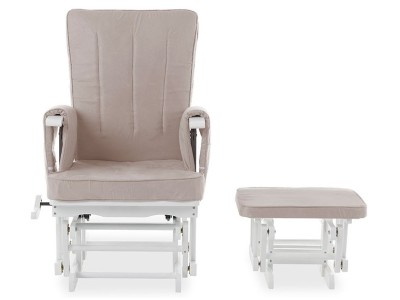 Deluxe Reclining Glider Chair And Stool in White with Sand Cushion