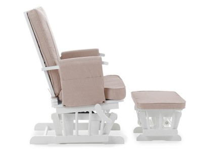 Deluxe Reclining Glider Chair And Stool in White with Sand Cushion