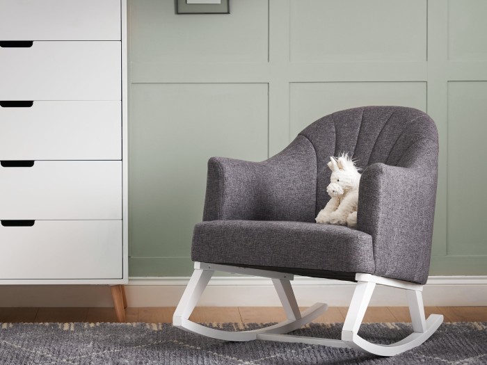 Round Back Rocking Chair - White with Grey Cushions | Obaby