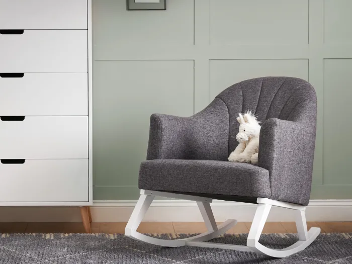 Obaby Round Back Rocking Chair - White with Grey Cushions