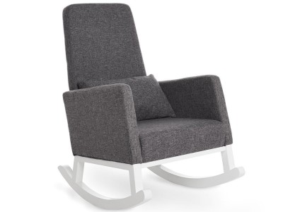 Obaby High Back Rocking Chair in White with Grey Cushions