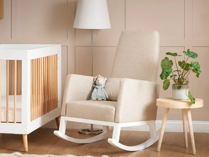 Obaby High Back Rocking Chair - White with Oatmeal Cushions