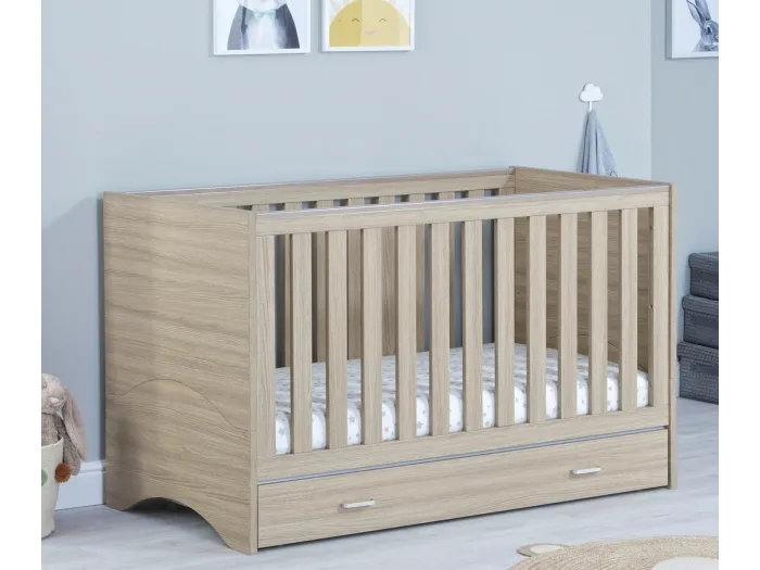 Babymore Veni Cot Bed With Drawer - Oak