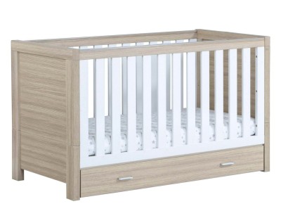 Luno Cot Bed With Drawer - Oak White | Babymore
