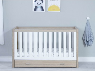 Luno Cot Bed With Drawer - Oak White | Babymore