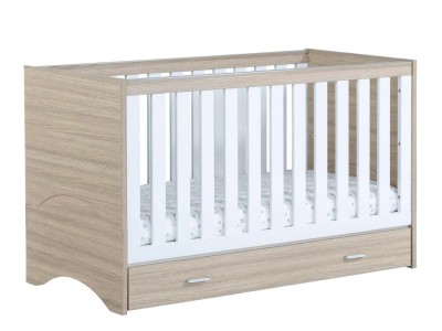Babymore Veni Cot Bed with Drawer – Oak White | Baby Snooze