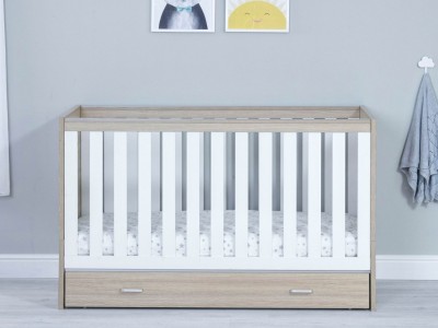 Babymore Veni Cot Bed with Drawer – Oak White | Baby Snooze