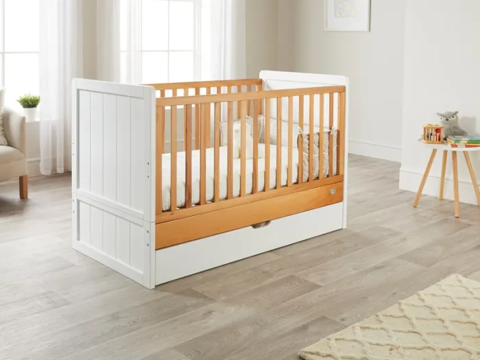 ABI cot bed | White-Natural | toddler bed | cotbed with drawer storage