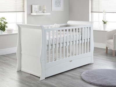 Lillian Sleigh Cot Bed with Drawer - White | Baby Snooze