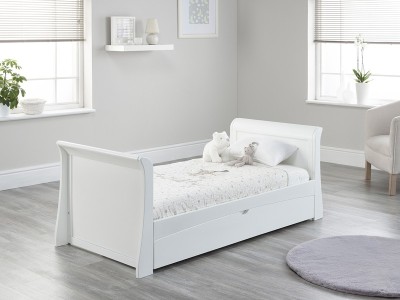Lillian Sleigh Cot Bed with Drawer - White | Baby Snooze