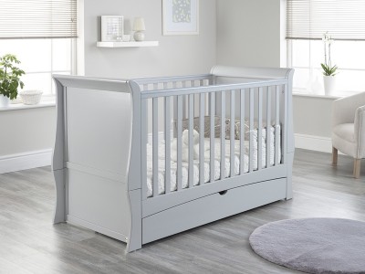 Lillian Sleigh Cot Bed with Drawer in Grey - Clearance