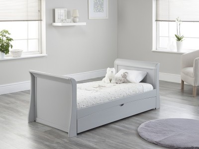 Lillian Sleigh Cot Bed with Drawer in Grey - Clearance