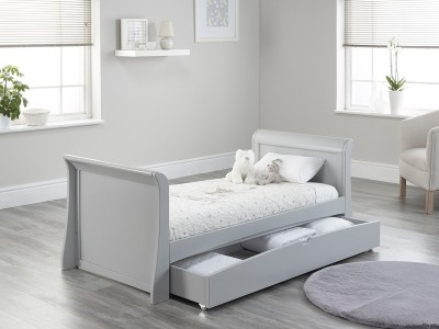 Lillian Sleigh Cot Bed with Drawer in Grey - Clearance