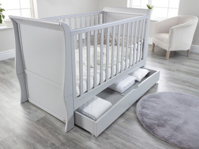 Lillian Sleigh Cot Bed with Drawer in Grey - Clearance