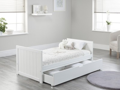 Jo Modern Styled Cot Bed with Drawer - White | Baby Snooze
