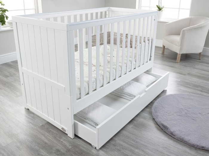 Jo Modern Cot Bed in White Converts to Toddler Bed Frame